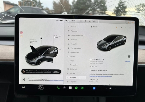 Tesla Model 3 cena 69700 przebieg: 79304, rok produkcji 2021 z Nysa małe 379